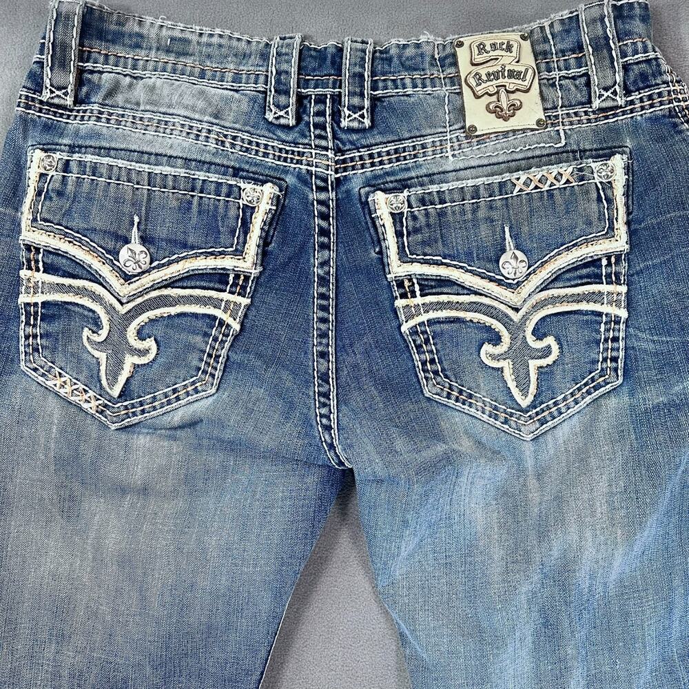 Mens Rock Revival Pietro Bootcut Jeans 36x32 Stitched Embrioded Distressed